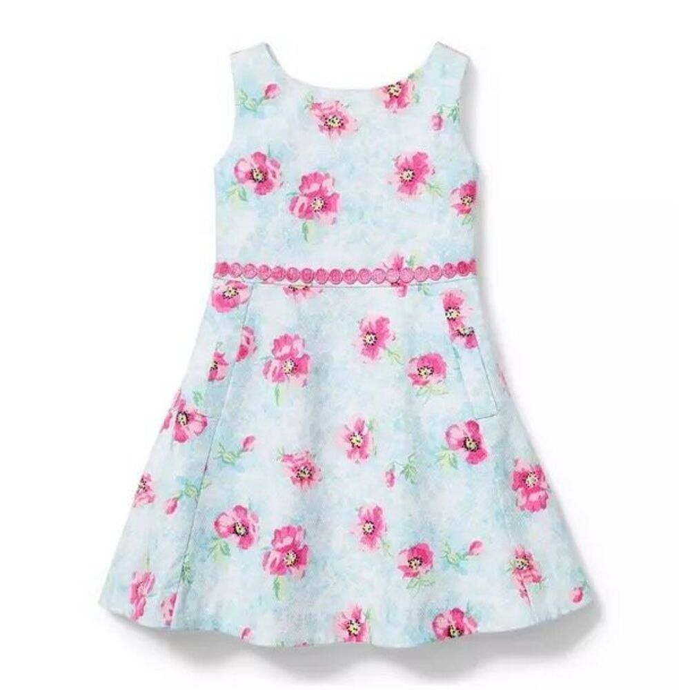 Janie And Jack Spring Floral Pique Dress In Sky Blue Floral Size 6 Girls